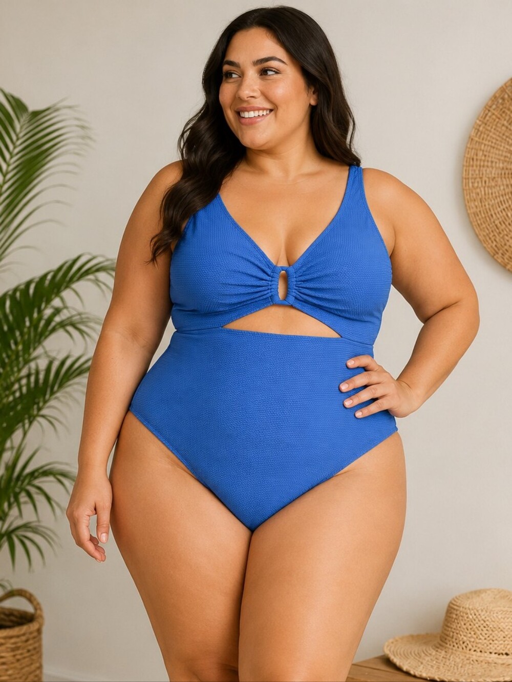 NWT Old Navy Plus Size Navy Blue Textured One Piece Cut Out Swimsuit Size 3X